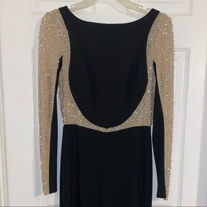 XSCAPE Beaded Illusion Gown with Long Sleeve